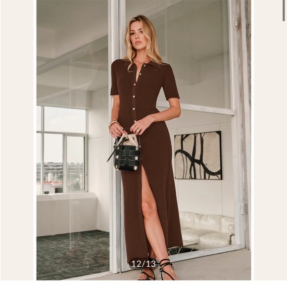 REVOLVE Chocolate Brown Button-Up Maxi Dress - Picture 1 of 4